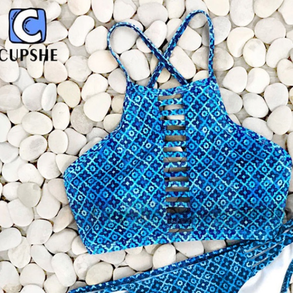 New Cupshe Rhombus Print Bikini Top